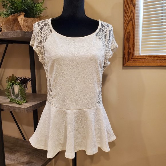 Bluebell Collection Tops - Ivory Brocade Knit Top by Bluebell